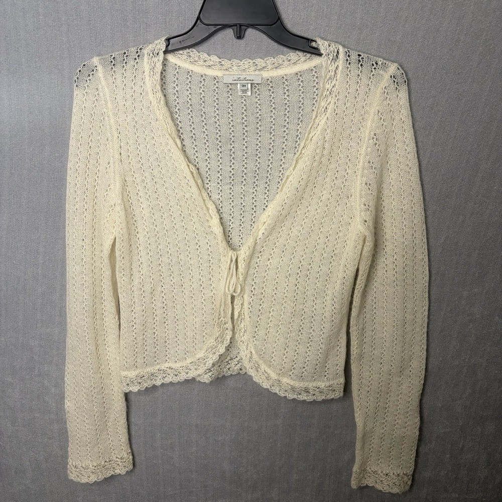 Intuition Womens Medium Cream Crochet Knit Tie Front Cardigan Sweater Mohair Y2k